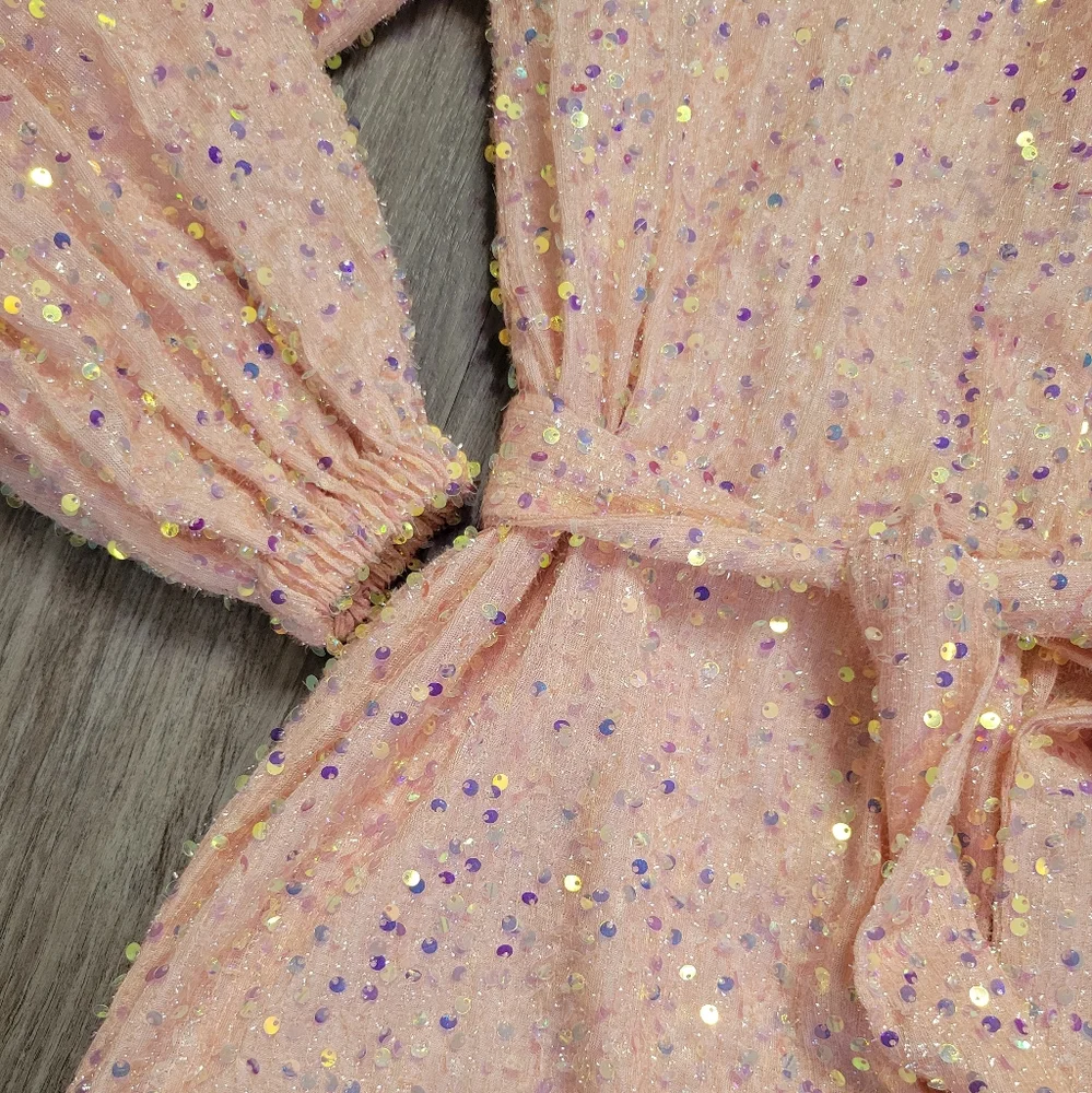 Buddy Love Adeline Baby Pink Sequin Wrap Mini Dress Party Homecoming Formal S